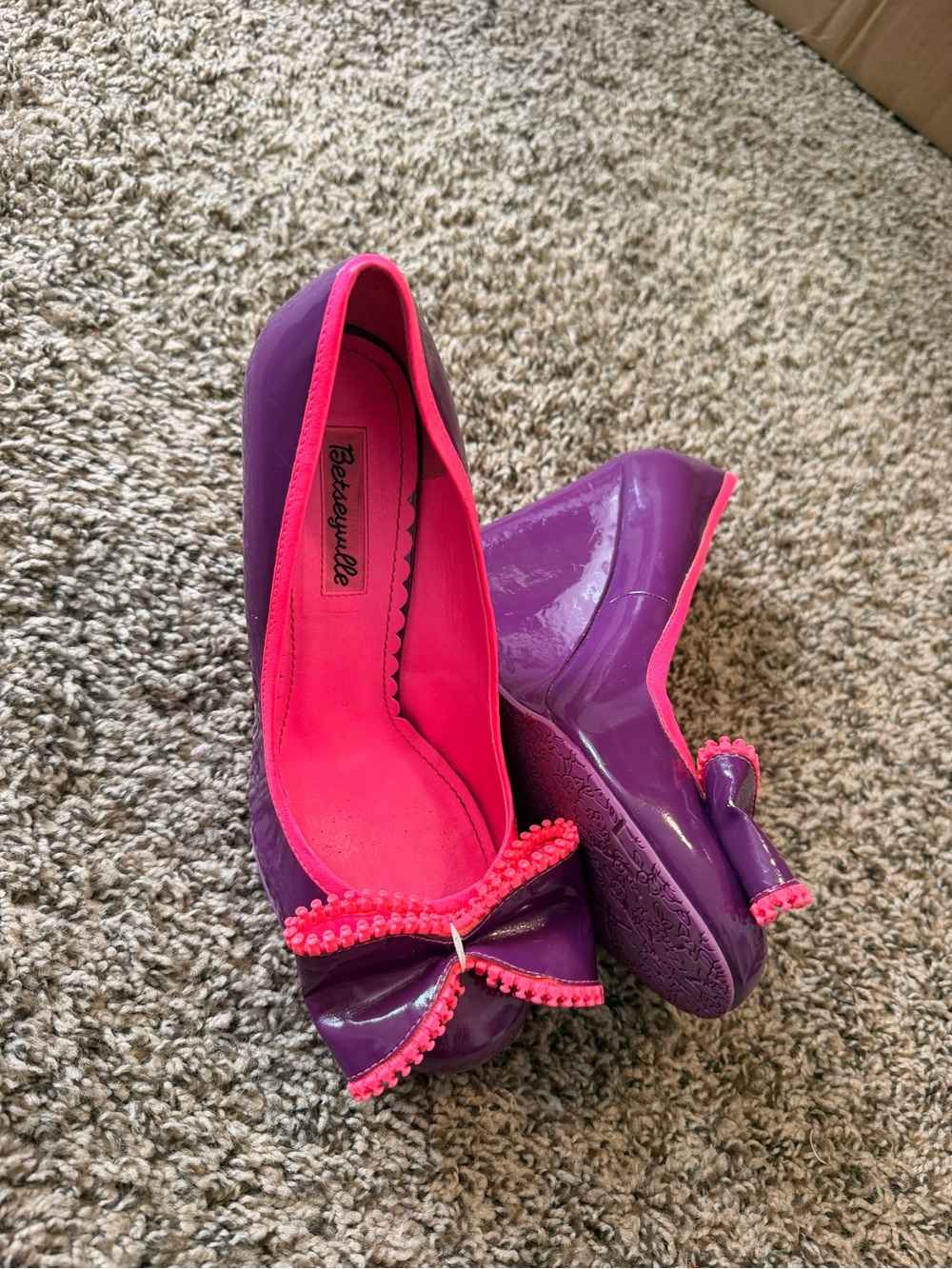 Betsey Johnson Purple and Hot Pink Patent Ballet Flats